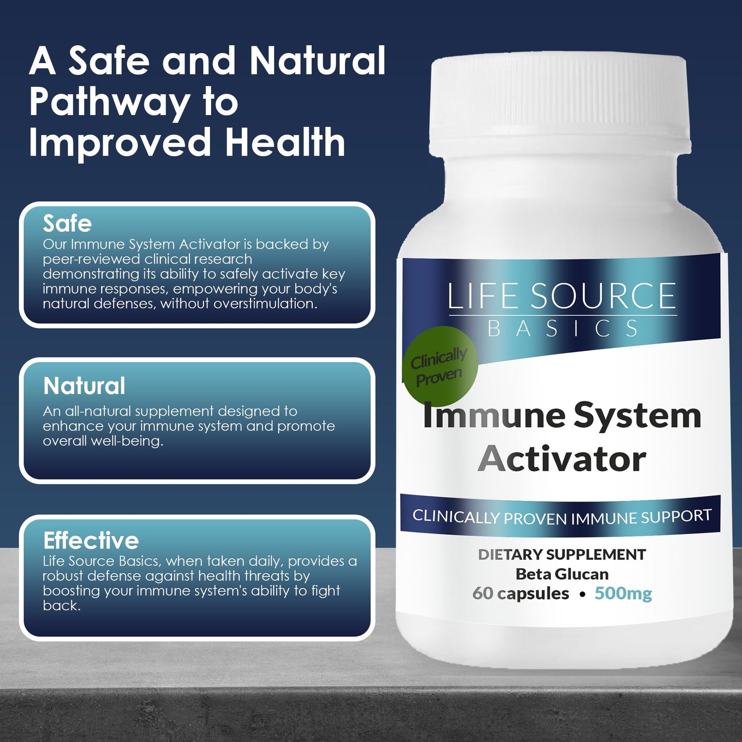 Life Source Basics Immune System Support Activator - High Purity Beta 1,3/1,6 Glucan - Immunity and Vitamin Supplement Non-GMO & Vegan Friendly for Men & Women, Gluten-Free 500 mg - 60 Capsules - dailyvitalstore