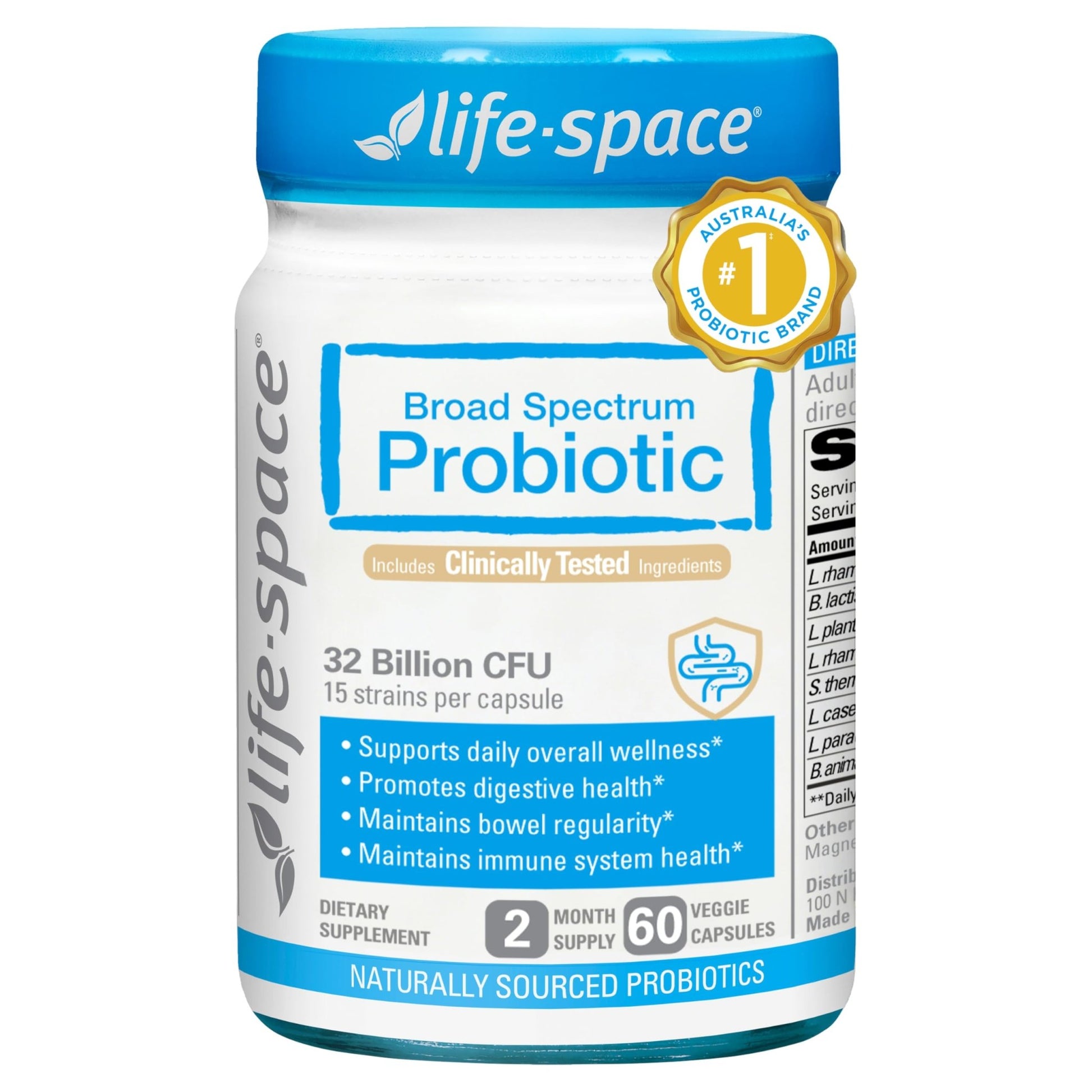 Life-Space Premium Broad Spectrum Probiotics, 2 Month Serving, 32 Billion CFU & 15 Diverse Strains, Formulated for Daily Digestive Health & Immune Health, - dailyvitalstore