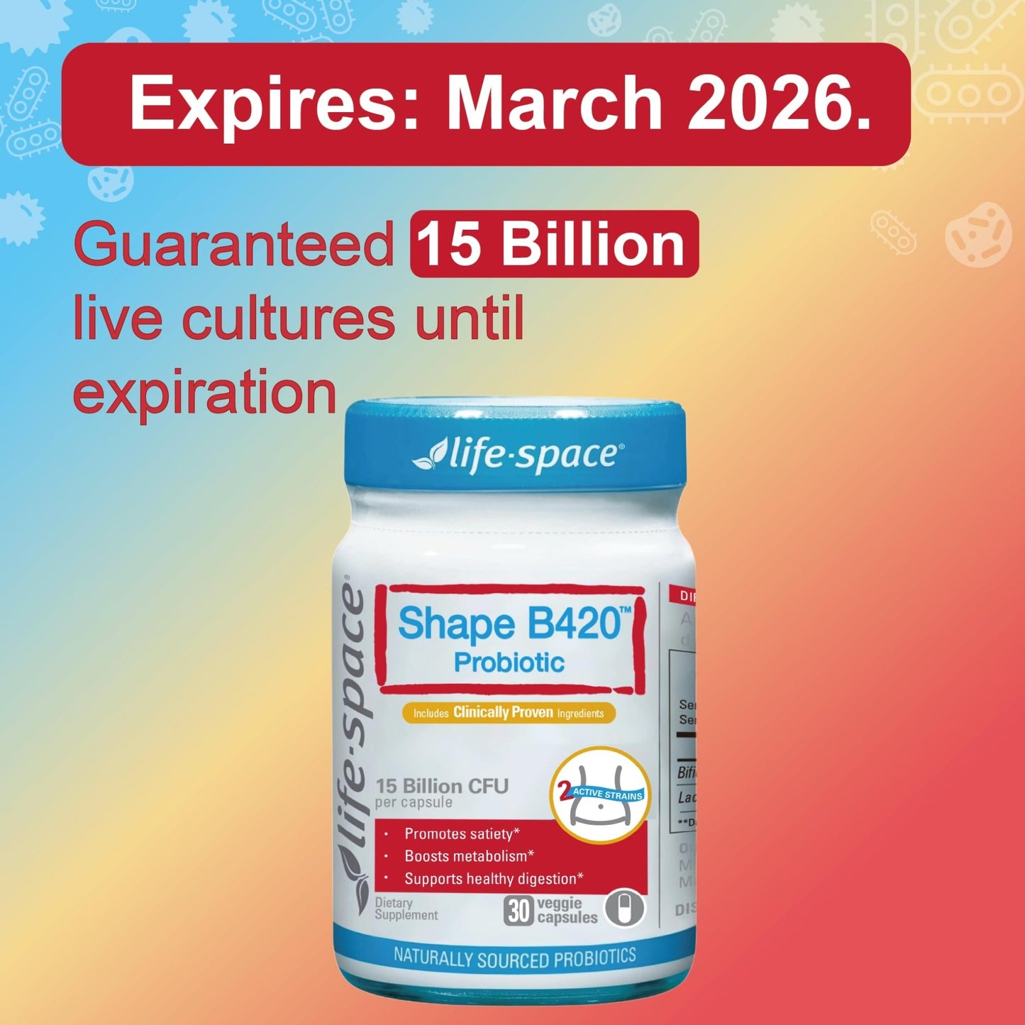 Life-Space Shape B420 Probiotics for Shape Better, Boost, Clinically Backed Metabolism Support, Prebiotic + Probiotics for Women and Men - dailyvitalstore