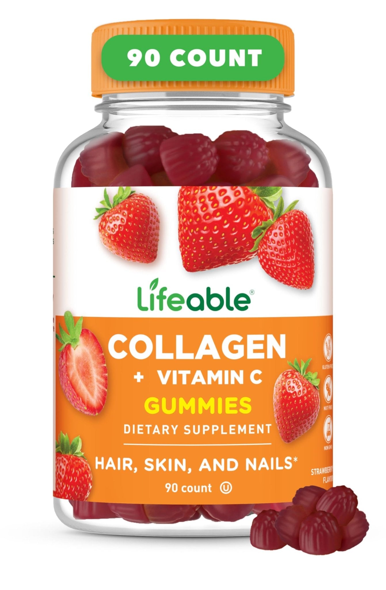 Lifeable Collagen Peptides Gummies | 100mg with Vitamin C | Great Tasting Collagen Supplements | Vegetarian Hair Skin and Nails Gummies | Collagen Gummies for Adults, Men, Women | 90 Gummies - dailyvitalstore