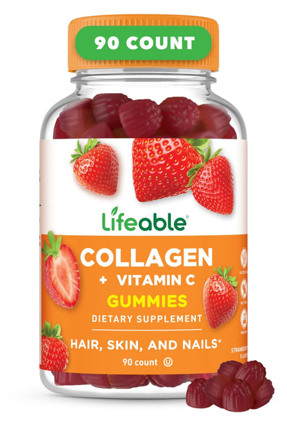 Lifeable Collagen Peptides Gummies | 100mg with Vitamin C | Great Tasting Collagen Supplements | Vegetarian Hair Skin and Nails Gummies | Collagen Gummies for Adults, Men, Women | 90 Gummies - dailyvitalstore