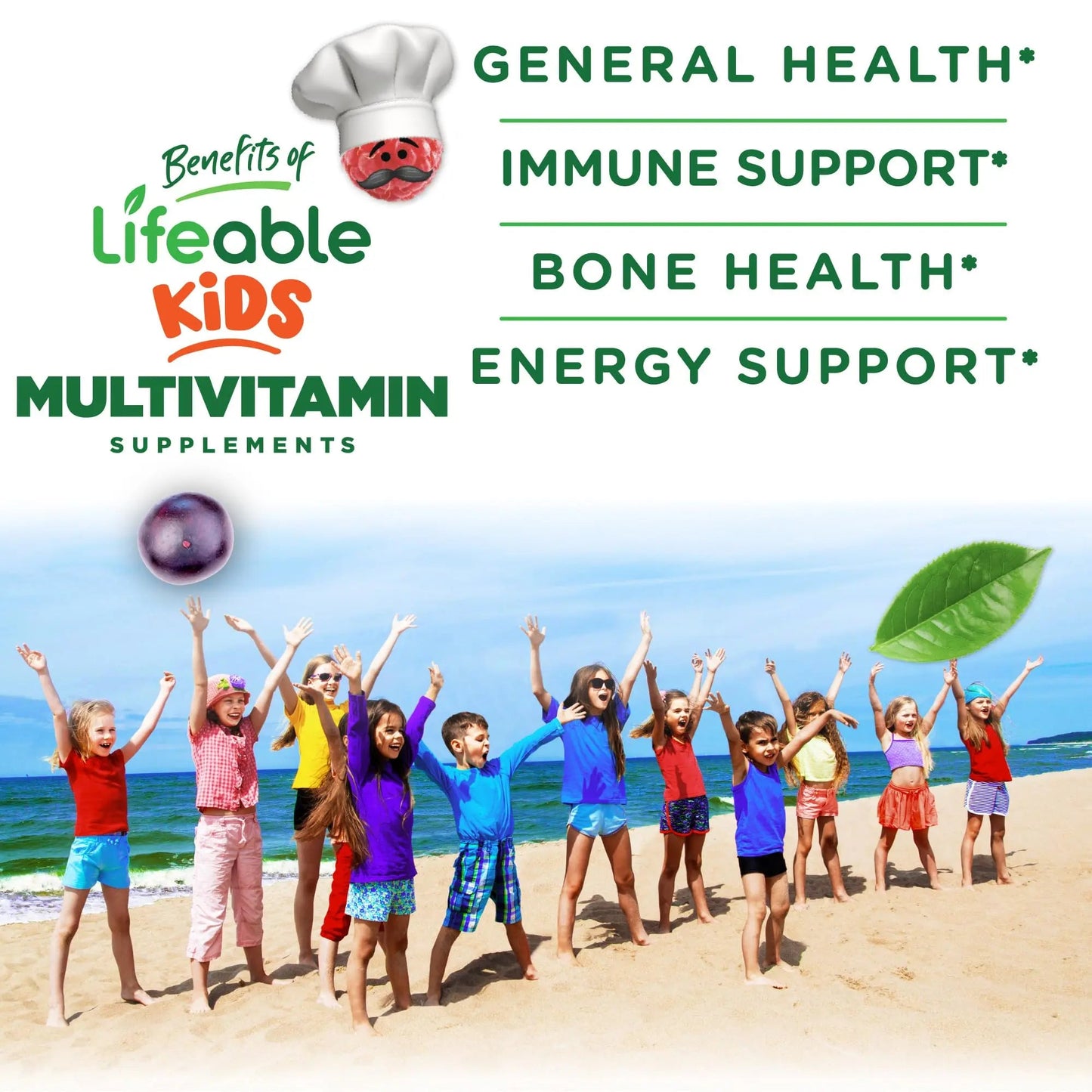 Lifeable Kids Multivitamin Gummies | Great Tasting Multivitamin for Kids | with Vitamins A, C, D, E, B6, B12, Zinc, Biotin - dailyvitalstore