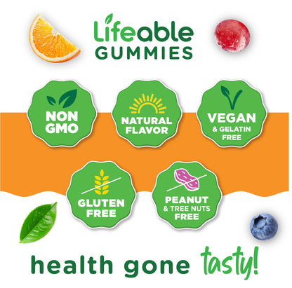 Lifeable Stress Aid Gummies for Teens | with Lemon Balm, GABA and L Theanine Supplements | Vegan Non GMO Mood Support Supplement | Great Tasing Stress Vitamins | L-Theanine for Teen | 90 Gummies - dailyvitalstore