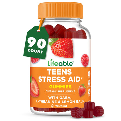 Lifeable Stress Aid Gummies for Teens | with Lemon Balm, GABA and L Theanine Supplements | Vegan Non GMO Mood Support Supplement | Great Tasing Stress Vitamins | L-Theanine for Teen | 90 Gummies - dailyvitalstore