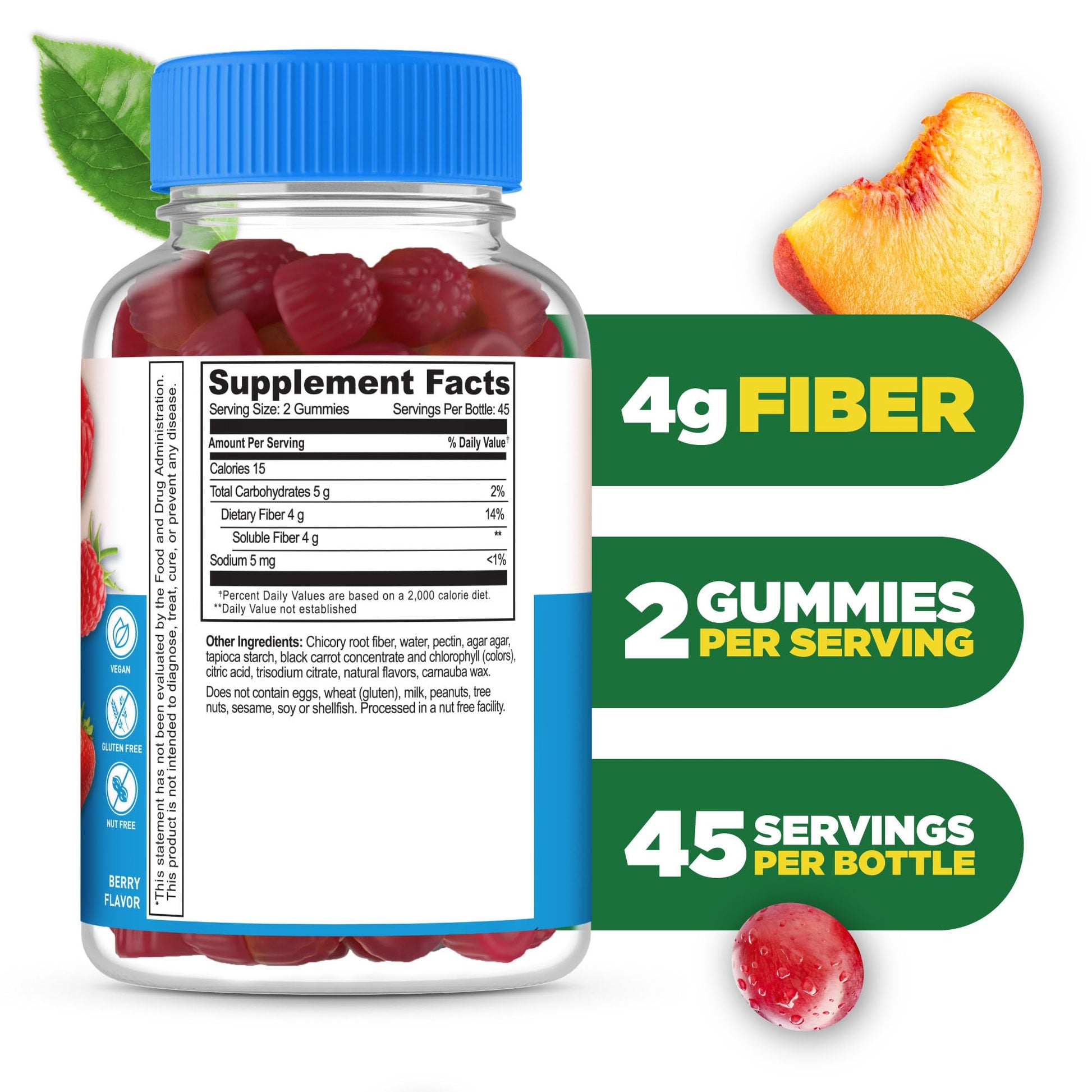 Lifeable Sugar Free Fiber Gummies for Adults | 4g | Great Tasting Fiber Supplement Gummies | Keto Friendly, Gluten Free, Vegan, Non GMO Prebiotic Fiber | for Digestive Health | 90 Gummies - dailyvitalstore
