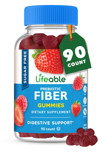 Lifeable Sugar Free Fiber Gummies for Adults | 4g | Great Tasting Fiber Supplement Gummies | Keto Friendly, Gluten Free, Vegan, Non GMO Prebiotic Fiber | for Digestive Health | 90 Gummies - dailyvitalstore