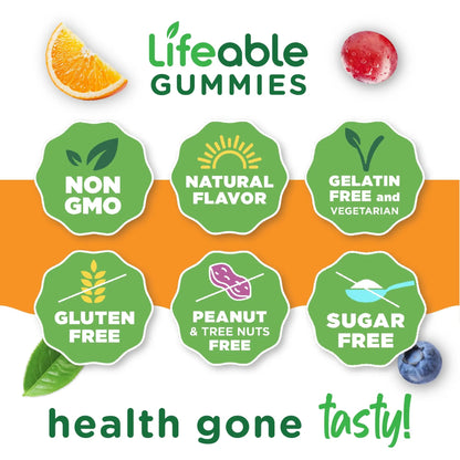 Lifeable Sugar Free Multivitamin Gummies | with Iron Vitamin A, C, D, E, Niacin, B6, Folate, B12, Biotin, Pantothenic Acid, Zinc | - dailyvitalstore