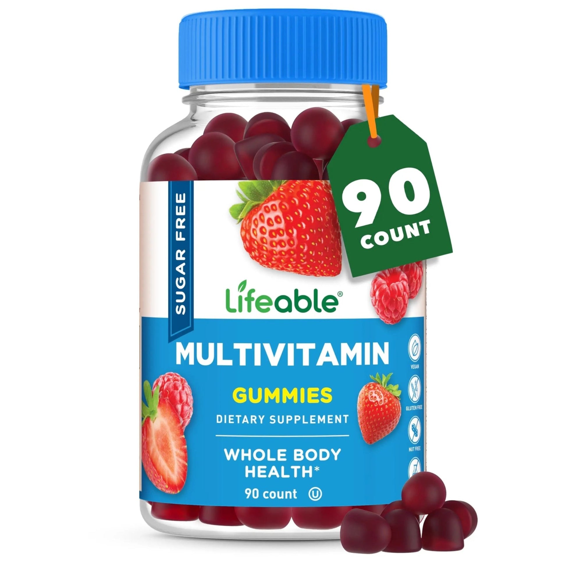 Lifeable Sugar Free Multivitamin Gummies | with Iron Vitamin A, C, D, E, Niacin, B6, Folate, B12, Biotin, Pantothenic Acid, Zinc | - dailyvitalstore