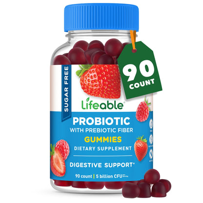 Lifeable Sugar Free Probiotics with Prebiotics Fiber – Great Tasting Natural Flavor Gummy Supplement – Keto Friendly Chewable – for Gut Health and Immune Support - dailyvitalstore