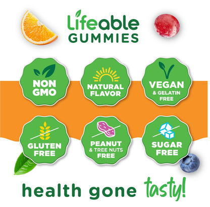 Lifeable Sugar Free Probiotics with Prebiotics Fiber – Great Tasting Natural Flavor Gummy Supplement – Keto Friendly Chewable – for Gut Health and Immune Support - dailyvitalstore