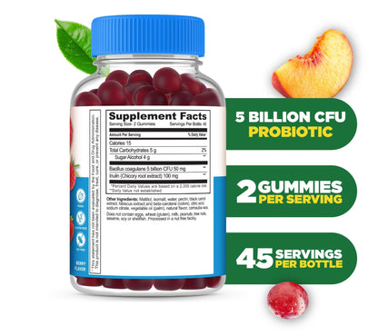 Lifeable Sugar Free Probiotics with Prebiotics Fiber – Great Tasting Natural Flavor Gummy Supplement – Keto Friendly Chewable – for Gut Health and Immune Support - dailyvitalstore
