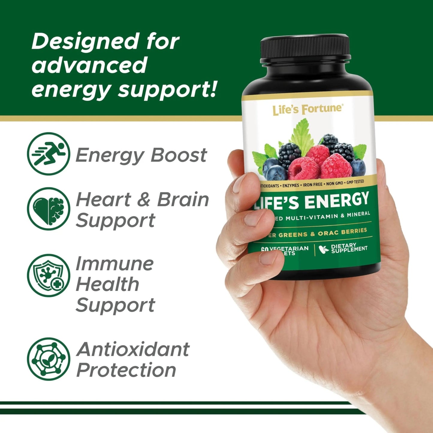 Life's Energy Advanced Daily Multivitamin for Men & Women, Energy and Immune Support Supplement with Super Greens, Antioxidants, Enzymes - dailyvitalstore