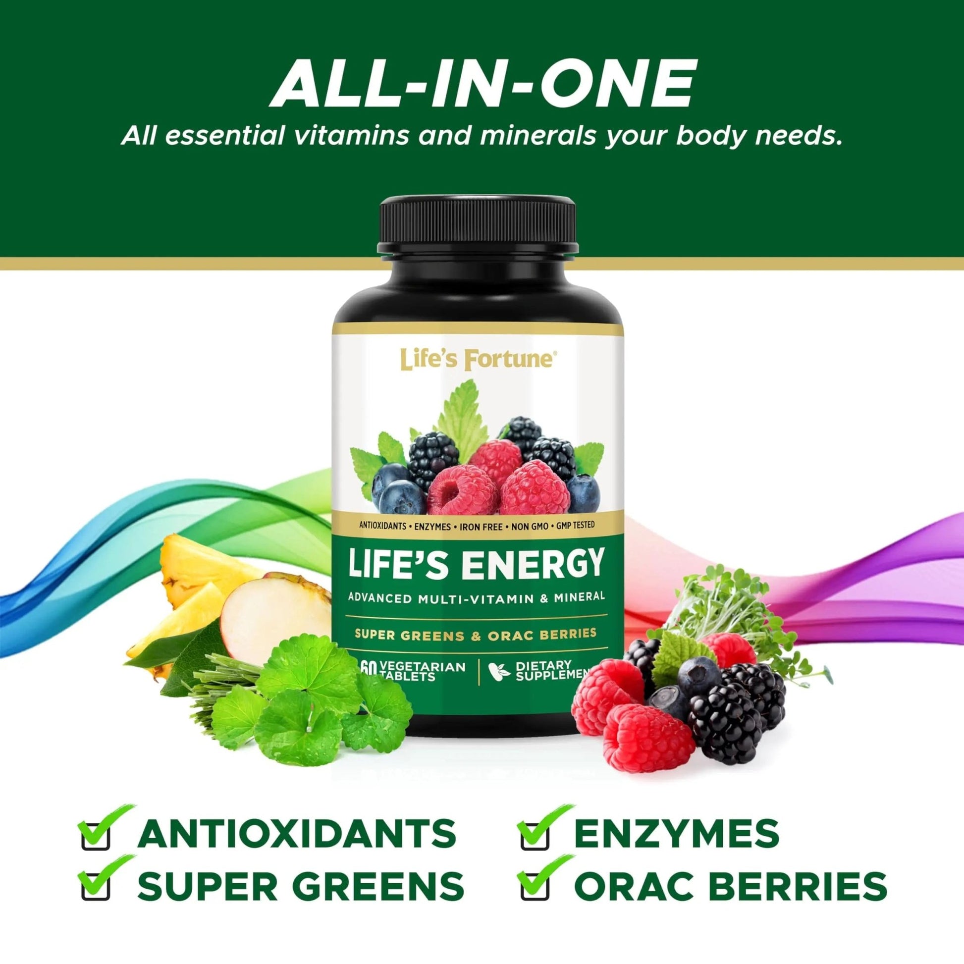 Life's Energy Advanced Daily Multivitamin for Men & Women, Energy and Immune Support Supplement with Super Greens, Antioxidants, Enzymes - dailyvitalstore