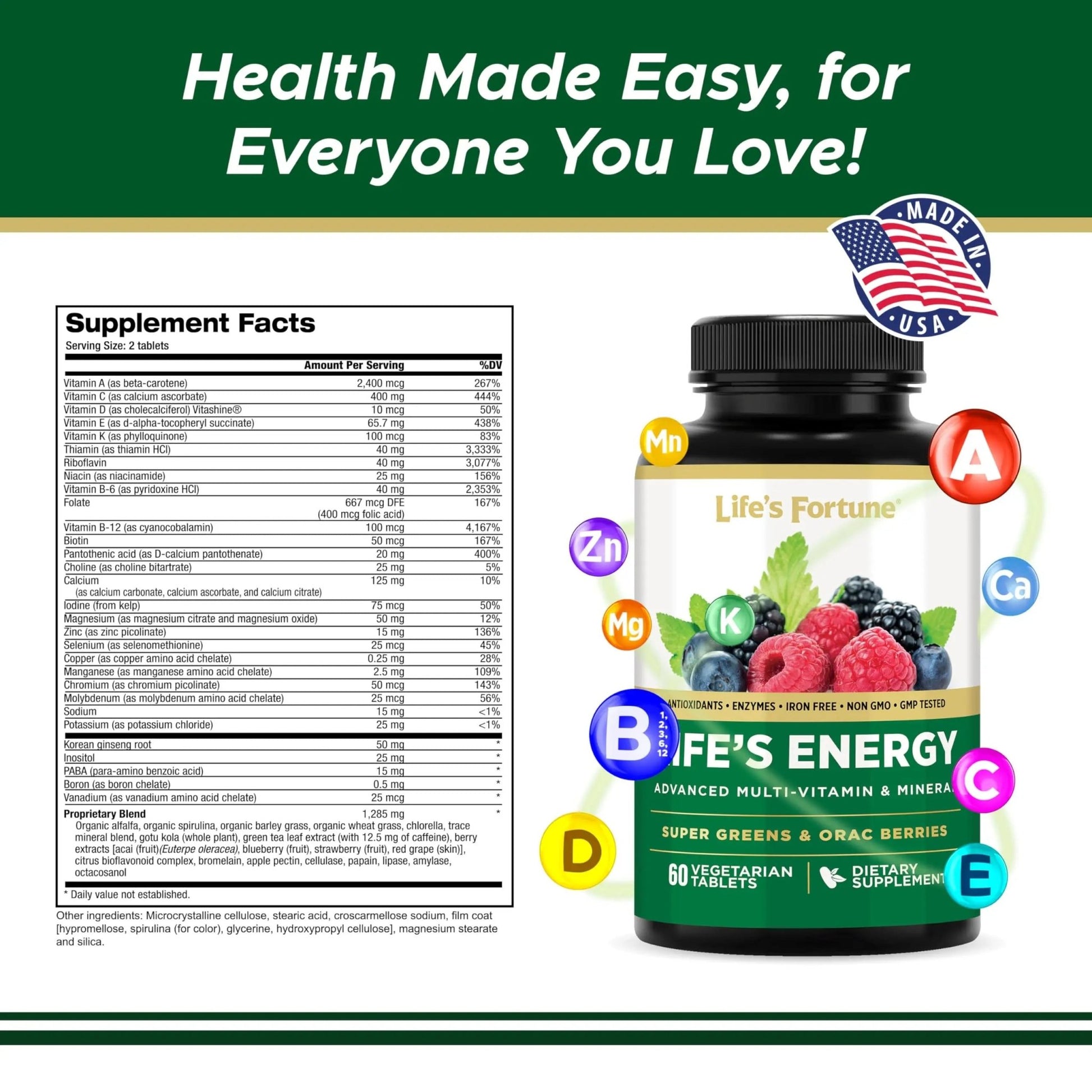 Life's Energy Advanced Daily Multivitamin for Men & Women, Energy and Immune Support Supplement with Super Greens, Antioxidants, Enzymes - dailyvitalstore