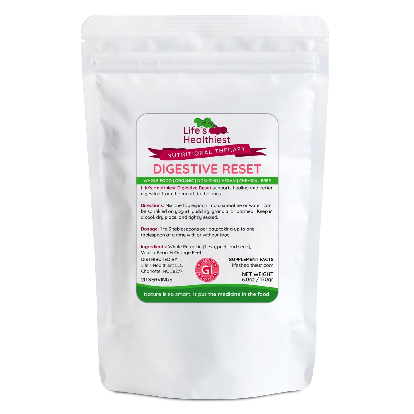Life's Healthiest Digestive Reset Whole Food Therapy Powder Blend - 100% bioavailable nutrients from Whole Food. Organic, Plant-Based, Non-GMO, Clean and raw. 60 Servings. - dailyvitalstore