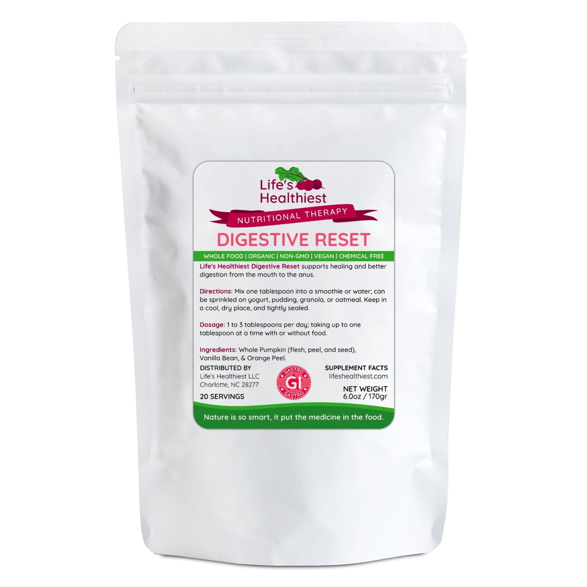 Life's Healthiest Digestive Reset Whole Food Therapy Powder Blend - 100% bioavailable nutrients from Whole Food. Organic, Plant-Based, Non-GMO, Clean and raw. 60 Servings. - dailyvitalstore