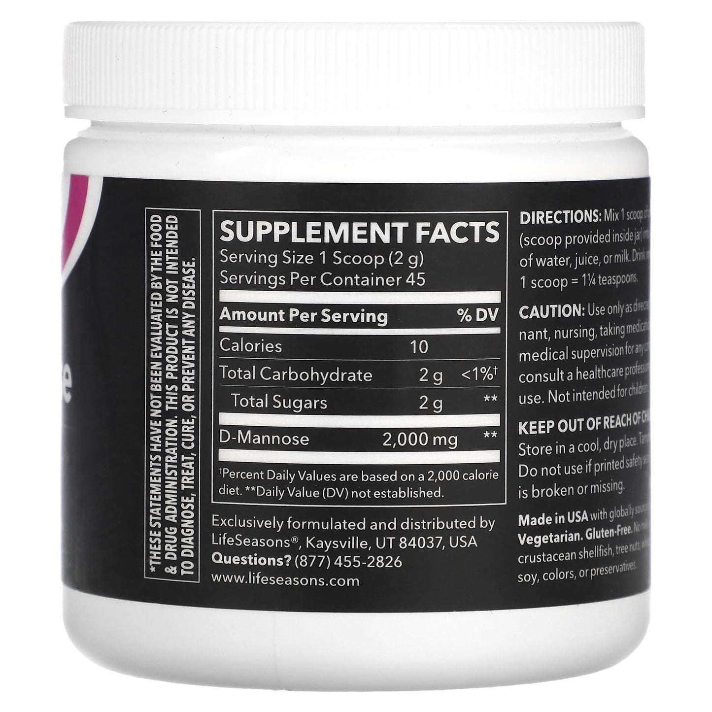 LifeSeasons D-Mannose Powder - Fast-Acting UTI Relief - Urinary Tract Health Supplement - Supports Healthy Levels of Microflora & Eases Bladder Discomfort - 45 Servings - dailyvitalstore