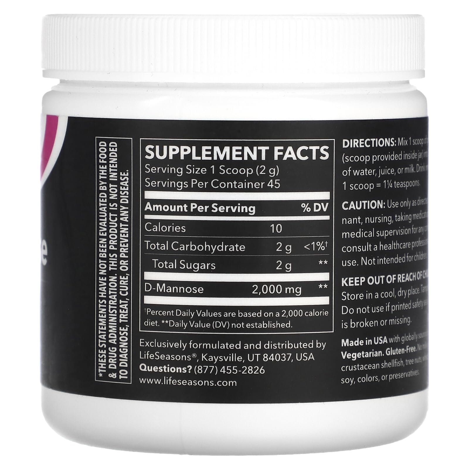 LifeSeasons D-Mannose Powder - Fast-Acting UTI Relief - Urinary Tract Health Supplement - Supports Healthy Levels of Microflora & Eases Bladder Discomfort - 45 Servings - dailyvitalstore