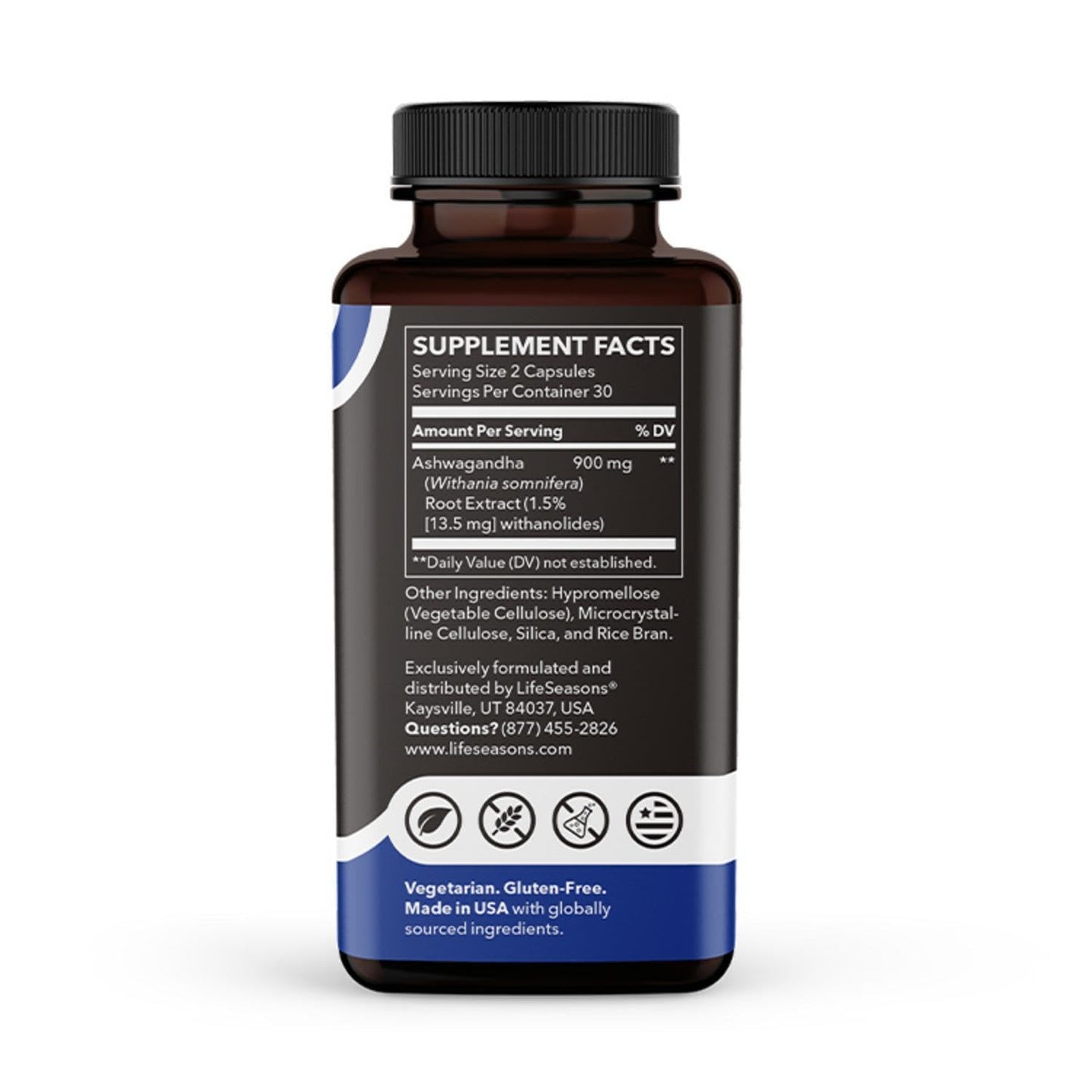 LifeSeasons Essentials Ashwagandha - Stress & Sleep Support Supplement - Calm & Focused Mind - Improves Athletic Performance & Brain Function - 900mg per 2 Capsules - 60 Capsules - dailyvitalstore