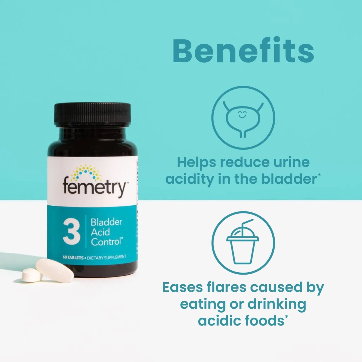 LifeSeasons Femetry Bladder Acid Control - Support for Interstitial Cystitis - Reduce Urine Acidity in The Bladder - Eases Flares Caused by Eating or Drinking Acidic Foods - 60 Tablets - dailyvitalstore