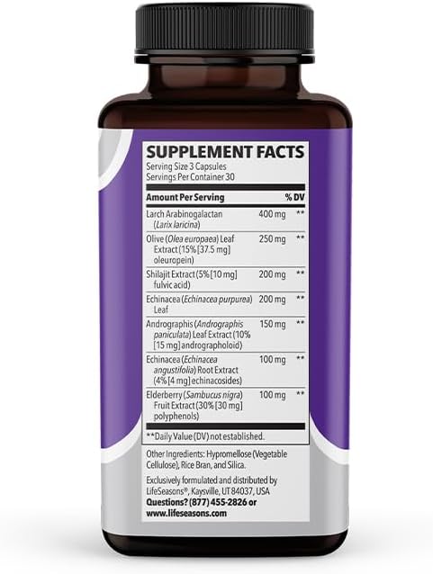 LifeSeasons Immuni-T - Immune Support Supplement - Immunity System Booster - Natural Cold & Flu Relief - Elderberry, Echinacea, Andrographis, Arabinogalactans & Olive Leaf - 90 Capsules - dailyvitalstore