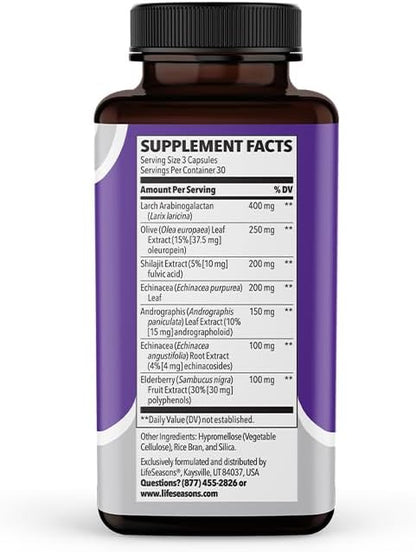 LifeSeasons Immuni-T - Immune Support Supplement - Immunity System Booster - Natural Cold & Flu Relief - Elderberry, Echinacea, Andrographis, Arabinogalactans & Olive Leaf - 90 Capsules - dailyvitalstore