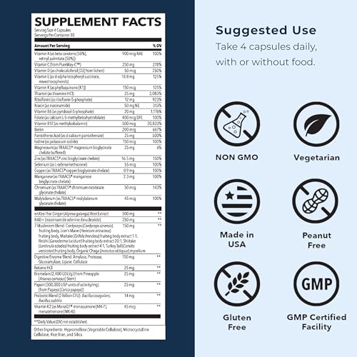 LifeSeasons Men's Multivitamin – High Potency with 21 Vitamins & Minerals, PureWay-C®, NAD+, Active B-Vitamins, TRAACS® Chelates, enXtra® for Energy, Probiotics & Mushrooms – 120 Veg Capsules - dailyvitalstore