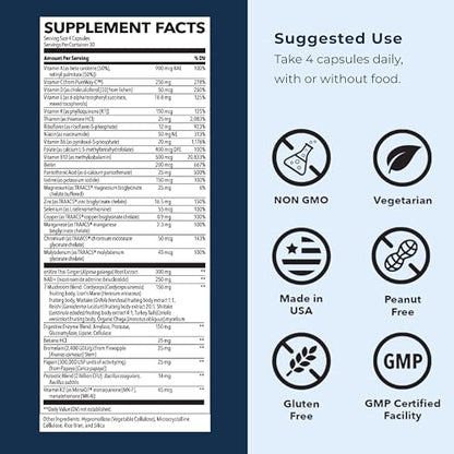 LifeSeasons Men's Multivitamin – High Potency with 21 Vitamins & Minerals, PureWay-C®, NAD+, Active B-Vitamins, TRAACS® Chelates, enXtra® for Energy, Probiotics & Mushrooms – 120 Veg Capsules - dailyvitalstore