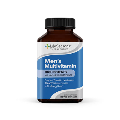 LifeSeasons Men's Multivitamin – High Potency with 21 Vitamins & Minerals, PureWay-C®, NAD+, Active B-Vitamins, TRAACS® Chelates, enXtra® for Energy, Probiotics & Mushrooms – 120 Veg Capsules - dailyvitalstore