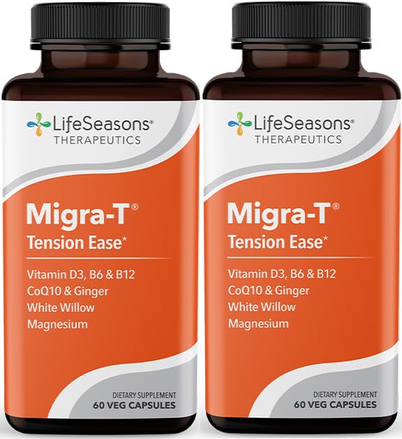 LifeSeasons Migra‑T - White Willow Bark, Magnesium, CoQ10 & Ginger - 60 Count (Pack of 2) - dailyvitalstore