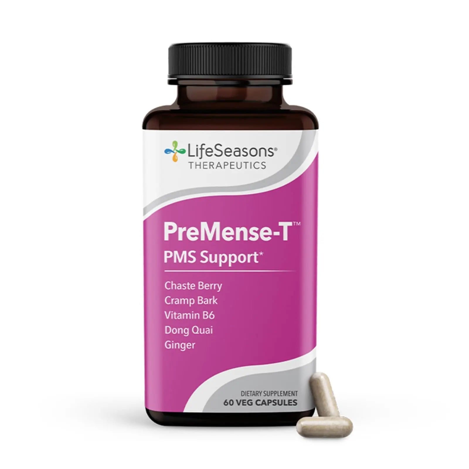LifeSeasons - PreMense-T - PMS Relief Supplement - Support for Pre-Menstrual Symptoms, Cramping & Breast Tenderness - Nourish Tissue - Ginger Crampbark Dong Quai Chasteberry & Vitamin B6-60 Capsules - dailyvitalstore