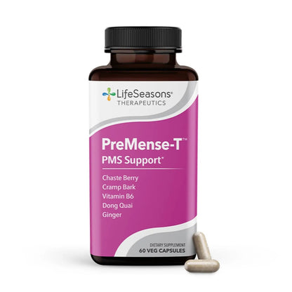 LifeSeasons - PreMense-T - PMS Relief Supplement - Support for Pre-Menstrual Symptoms, Cramping & Breast Tenderness - Nourish Tissue - Ginger Crampbark Dong Quai Chasteberry & Vitamin B6-60 Capsules - dailyvitalstore