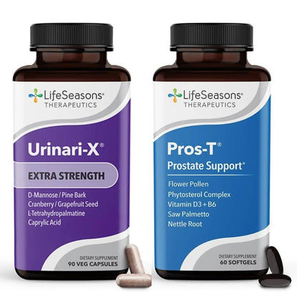 LifeSeasons Urinari-X Extra Strength + Pros-T Bundle – Urinary Tract & Prostate Health – Fast UTI Relief, Bladder Comfort, Supports Normal Urinary Flow – 90 Capsules & 60 Softgels - dailyvitalstore