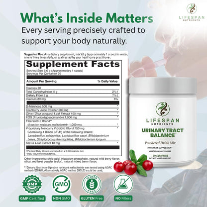 LifeSpan Nutrients D Mannose with Cranberry and Probiotics Powder Supports Urinary Tract and Bladder Health Easy Mix Drink Vegan Gluten Free 30 Servings - dailyvitalstore