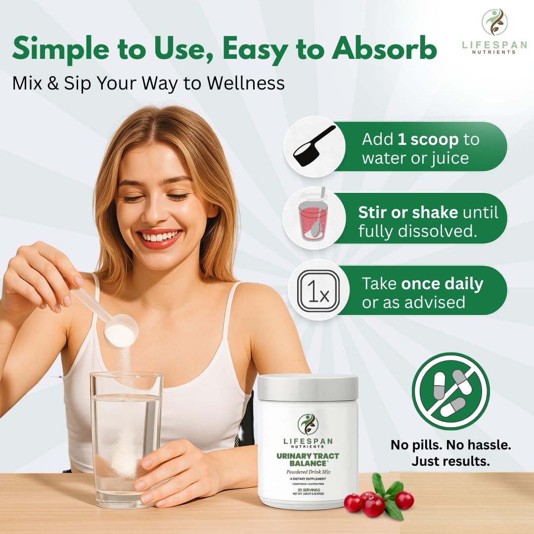 LifeSpan Nutrients D Mannose with Cranberry and Probiotics Powder Supports Urinary Tract and Bladder Health Easy Mix Drink Vegan Gluten Free 30 Servings - dailyvitalstore