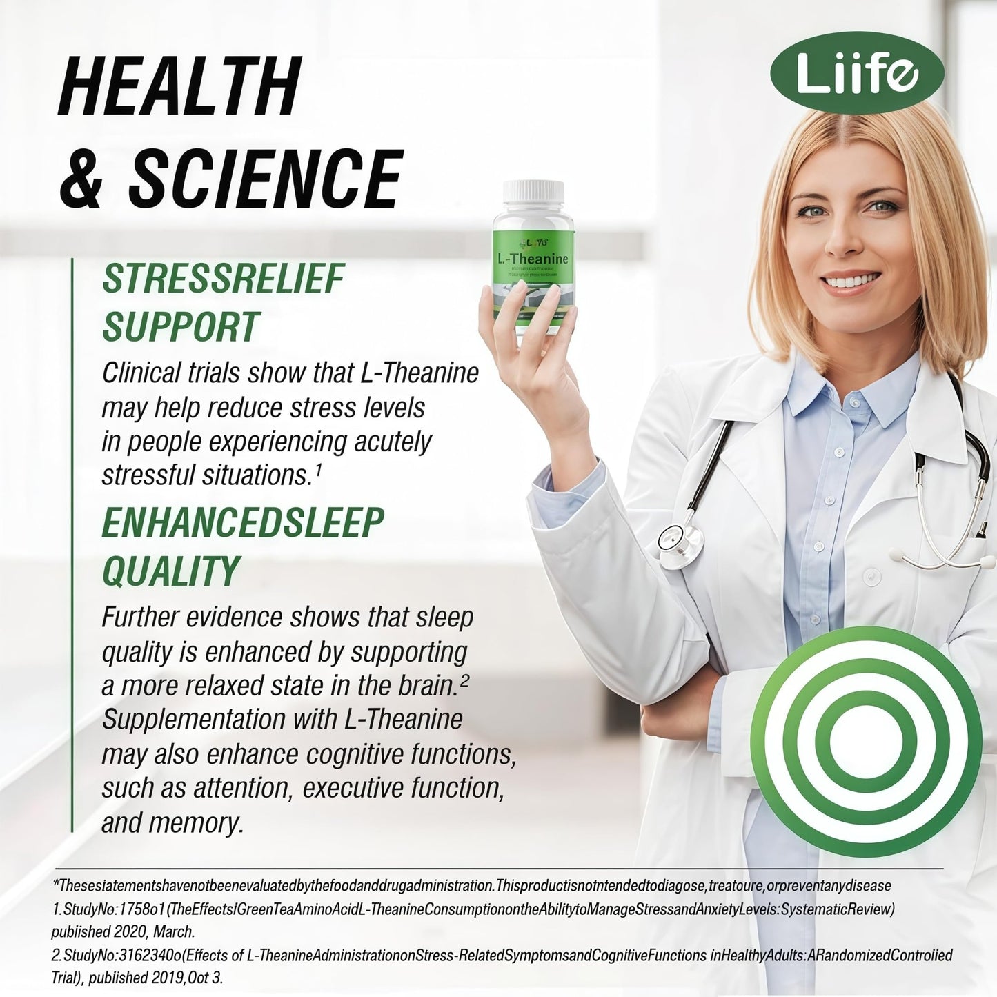 LIIFE L-Theanine (Suntheanine®) with GABA– 60 Veggie Capsules Support with Magnesium & Black Pepper for a Healthy Stress Response, Relaxation, and Focus Increases Brain Alpha-Wave Production* - dailyvitalstore