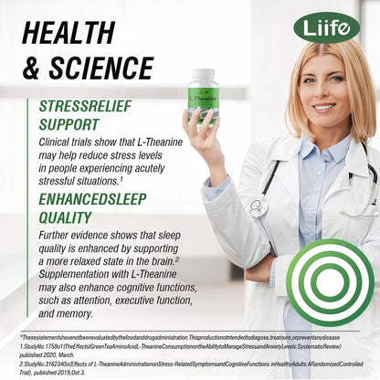 LIIFE L-Theanine (Suntheanine®) with GABA– 60 Veggie Capsules Support with Magnesium & Black Pepper for a Healthy Stress Response, Relaxation, and Focus Increases Brain Alpha-Wave Production* - dailyvitalstore
