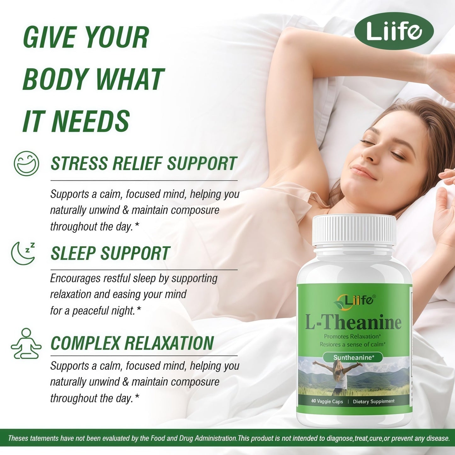 LIIFE L-Theanine (Suntheanine®) with GABA– 60 Veggie Capsules Support with Magnesium & Black Pepper for a Healthy Stress Response, Relaxation, and Focus Increases Brain Alpha-Wave Production* - dailyvitalstore
