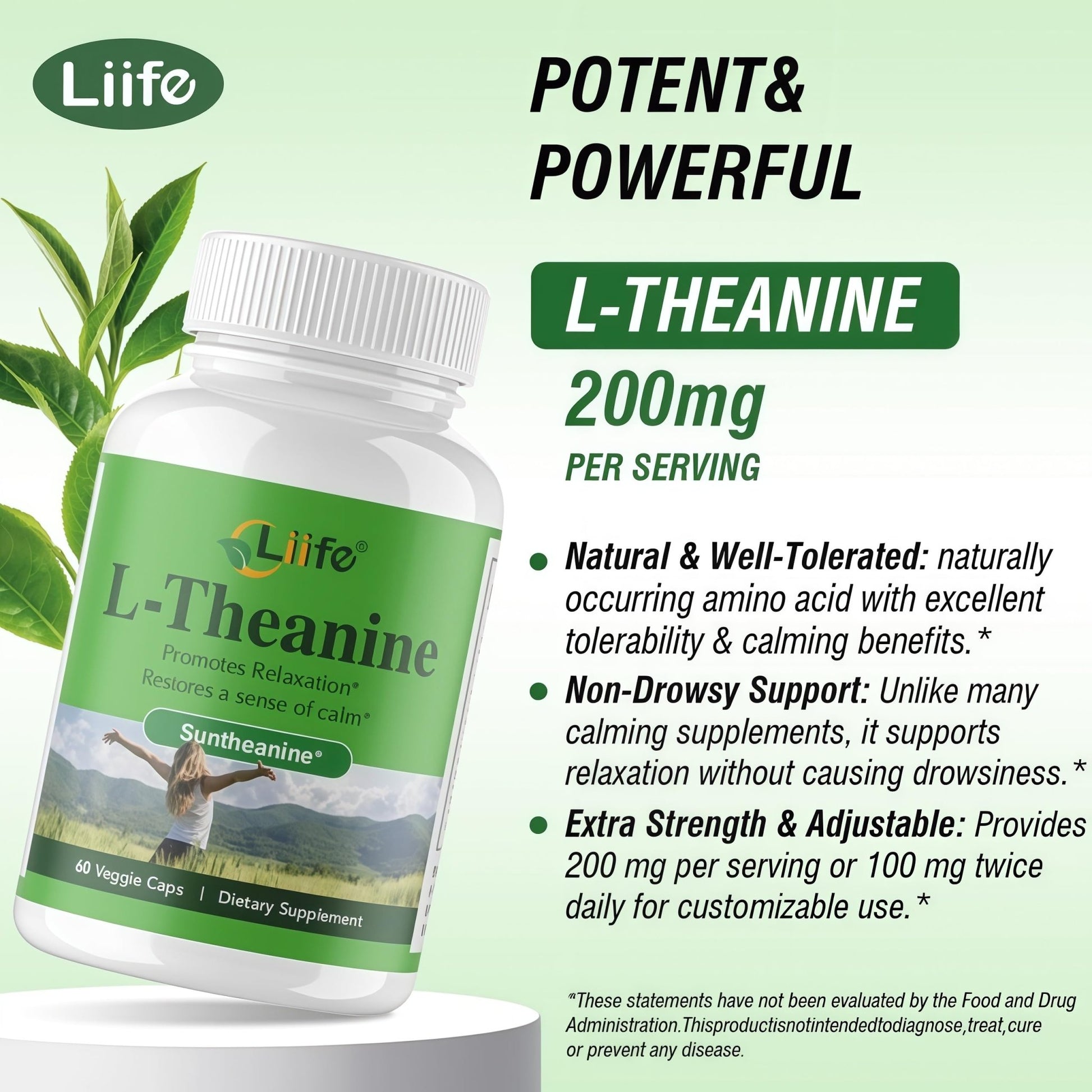 LIIFE L-Theanine (Suntheanine®) with GABA– 60 Veggie Capsules Support with Magnesium & Black Pepper for a Healthy Stress Response, Relaxation, and Focus Increases Brain Alpha-Wave Production* - dailyvitalstore