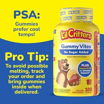 L’il Critters Gummy Vites No Sugar Added Daily Gummy Multivitamin for Ages 2+ Toddlers & Kids, Vitamin C, D3 for Immune - dailyvitalstore