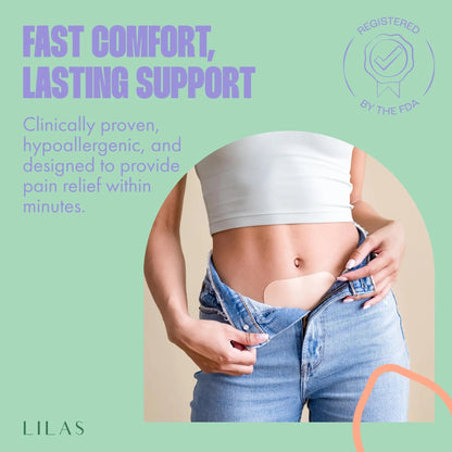 LILAS Period Cramps Pain Relief Patch, 10 Pack | Instant Relief for Menstrual Cramp, PMS, Endometriosis & PCOS | 12-Hour Comfort | Natural & Vegan Topical Patches | Trusted Formula & Upgraded Design - dailyvitalstore