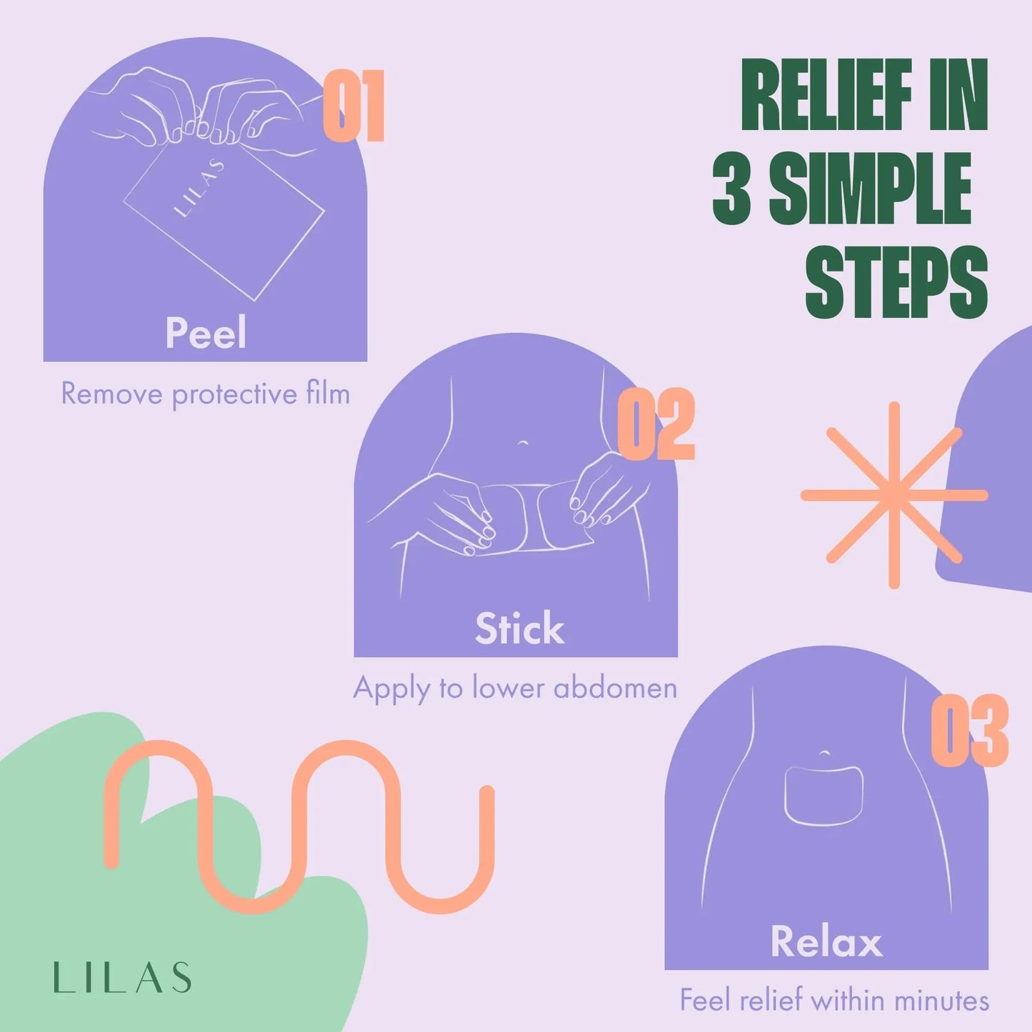 LILAS Period Cramps Pain Relief Patch, 10 Pack | Instant Relief for Menstrual Cramp, PMS, Endometriosis & PCOS | 12-Hour Comfort | Natural & Vegan Topical Patches | Trusted Formula & Upgraded Design - dailyvitalstore