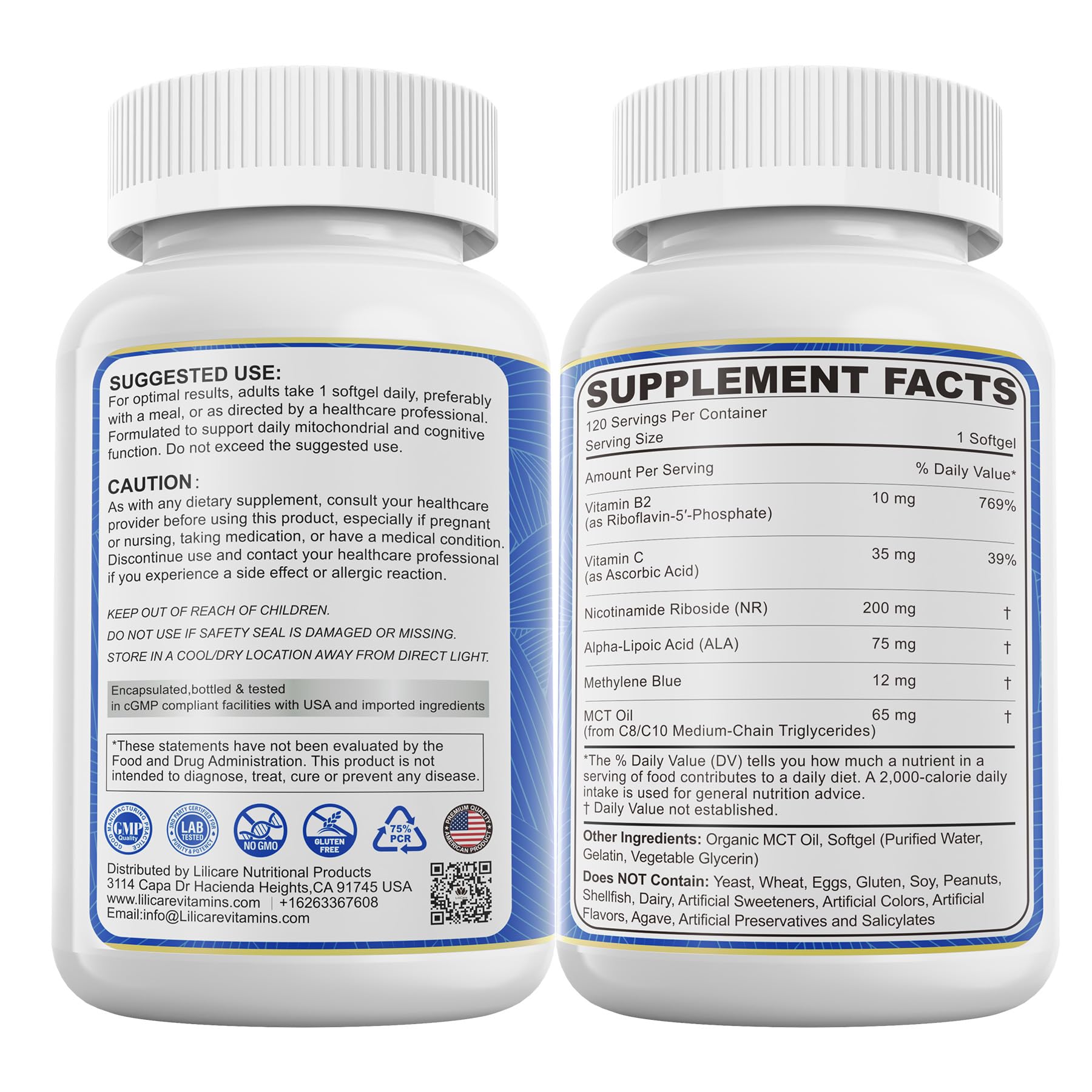 LILICARE Advanced 12mg Methylene Blue Softgels for Humans | Upgraded Brain & Cellular Energy Supplement with CoQ10, NR & ALA | High Absorption Formula, Non-GMO, Mitochondrial & ATP Support, 120 Cts - dailyvitalstore