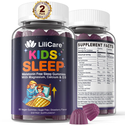 LILICARE Kids Sleep Gummies - Magnesium Glycinate Gummies, Melatonin Free Sleep Aid | Magnesium, Calcium, D3, B6, L Theanine | Kid Melatonin Alternative for Restful Sleep (Pack of 2) - dailyvitalstore