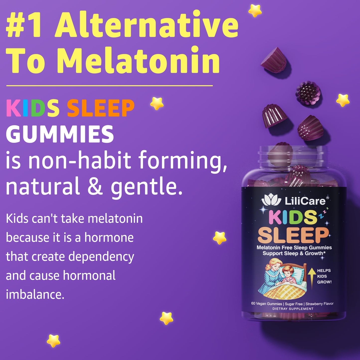 LILICARE Kids Sleep Gummies - Magnesium Glycinate Gummies, Melatonin Free Sleep Aid | Magnesium, Calcium, D3, B6, L Theanine | Kid Melatonin Alternative for Restful Sleep (Pack of 2) - dailyvitalstore