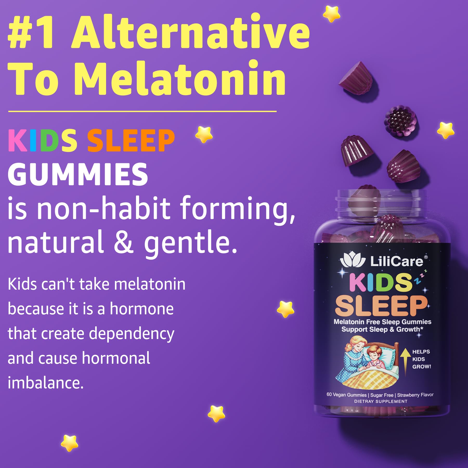 LILICARE Kids Sleep Gummies - Magnesium Glycinate Gummies, Melatonin Free Sleep Aid | Magnesium, Calcium, D3, B6, L Theanine | Kid Melatonin Alternative for Restful Sleep (Pack of 2) - dailyvitalstore