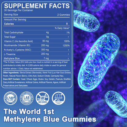 LILICARE Methylene Blue Gummies 7mg Per Serving for Humans | Upgraded Antioxidant & Brain Booster Supplement for Cognitive Function, Energy - dailyvitalstore