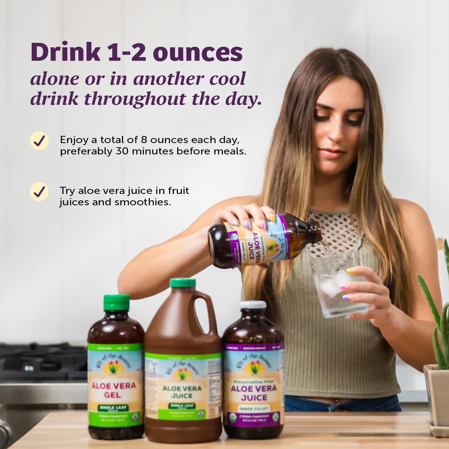 Lily of the Desert Aloe Vera Juice, Whole Leaf Filtered, Organic & Preservative Free – Natural Vitamins, Digestive Enzymes for Gut Health, - dailyvitalstore