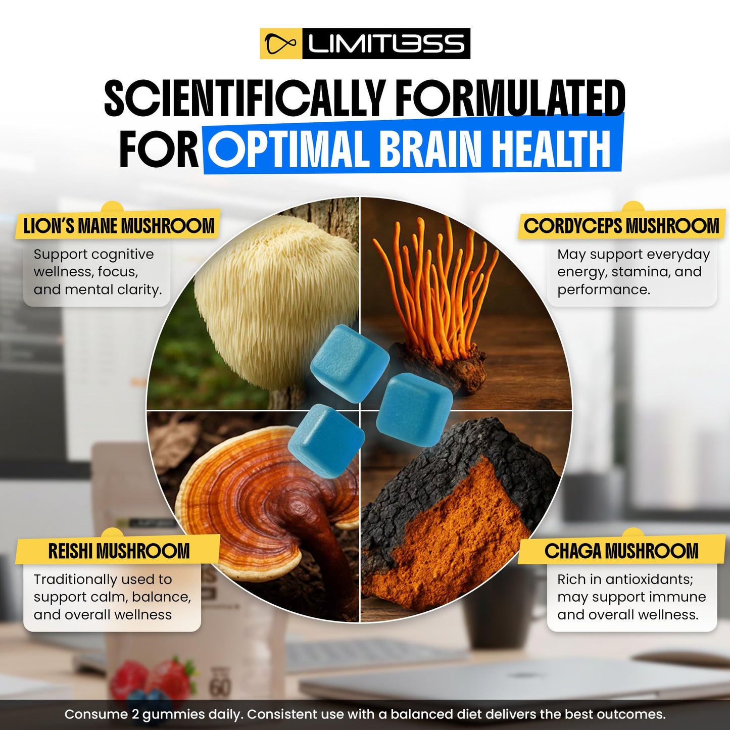 Limitless Supershrooms Smart Focus Gummies - 30 Day Supply - dailyvitalstore