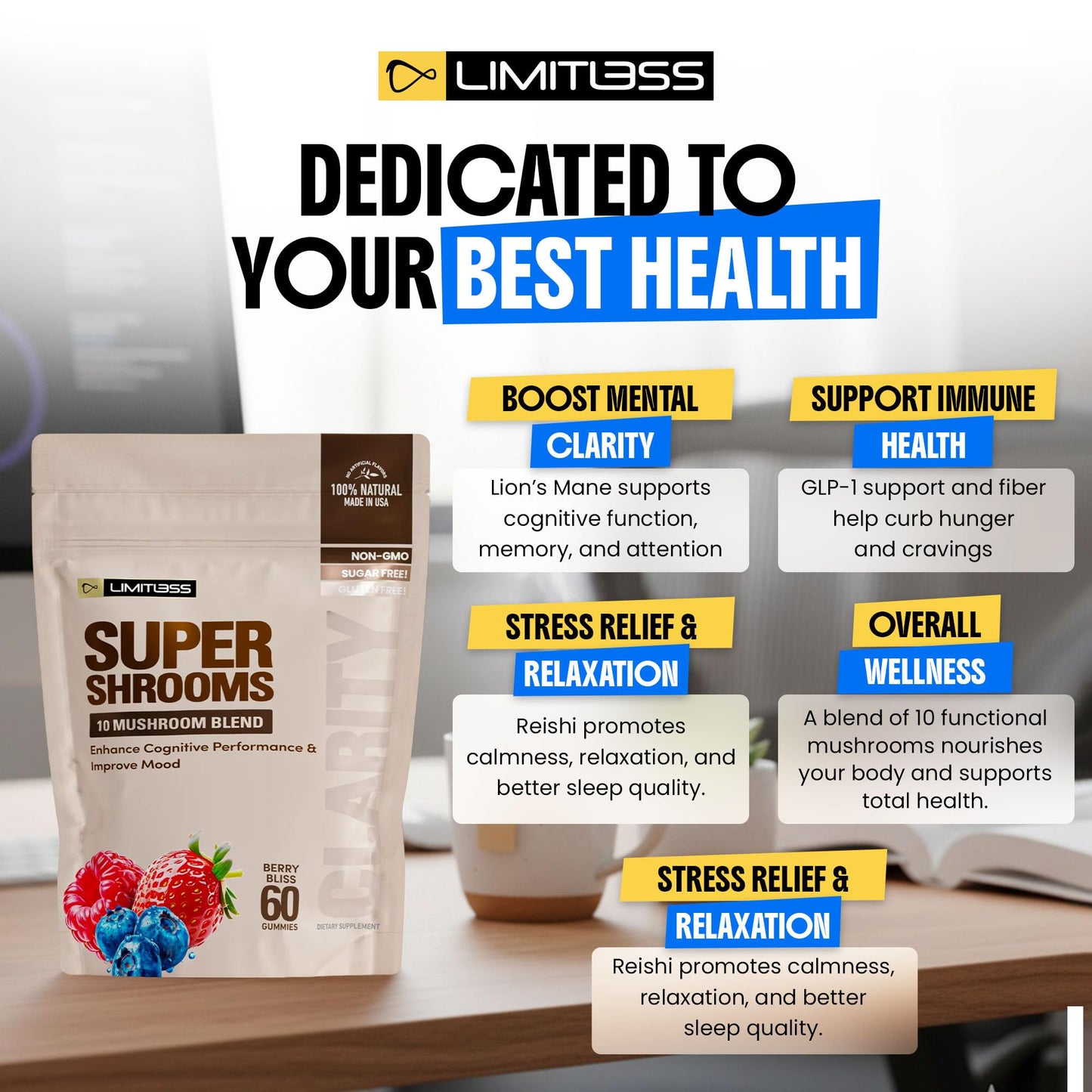 Limitless Supershrooms Smart Focus Gummies - 30 Day Supply - dailyvitalstore